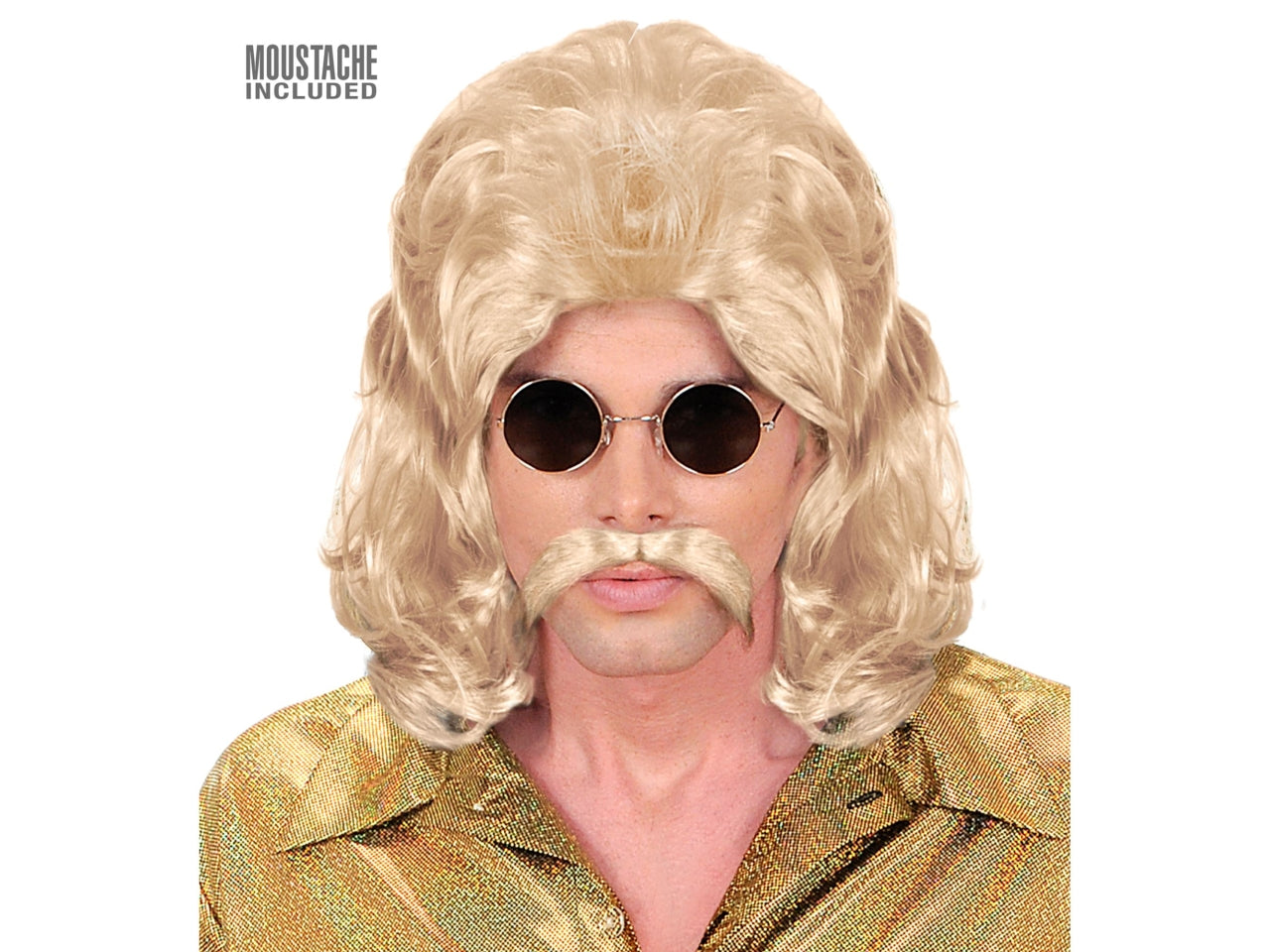 Parrucca e baffi uomo anni 70 bionda