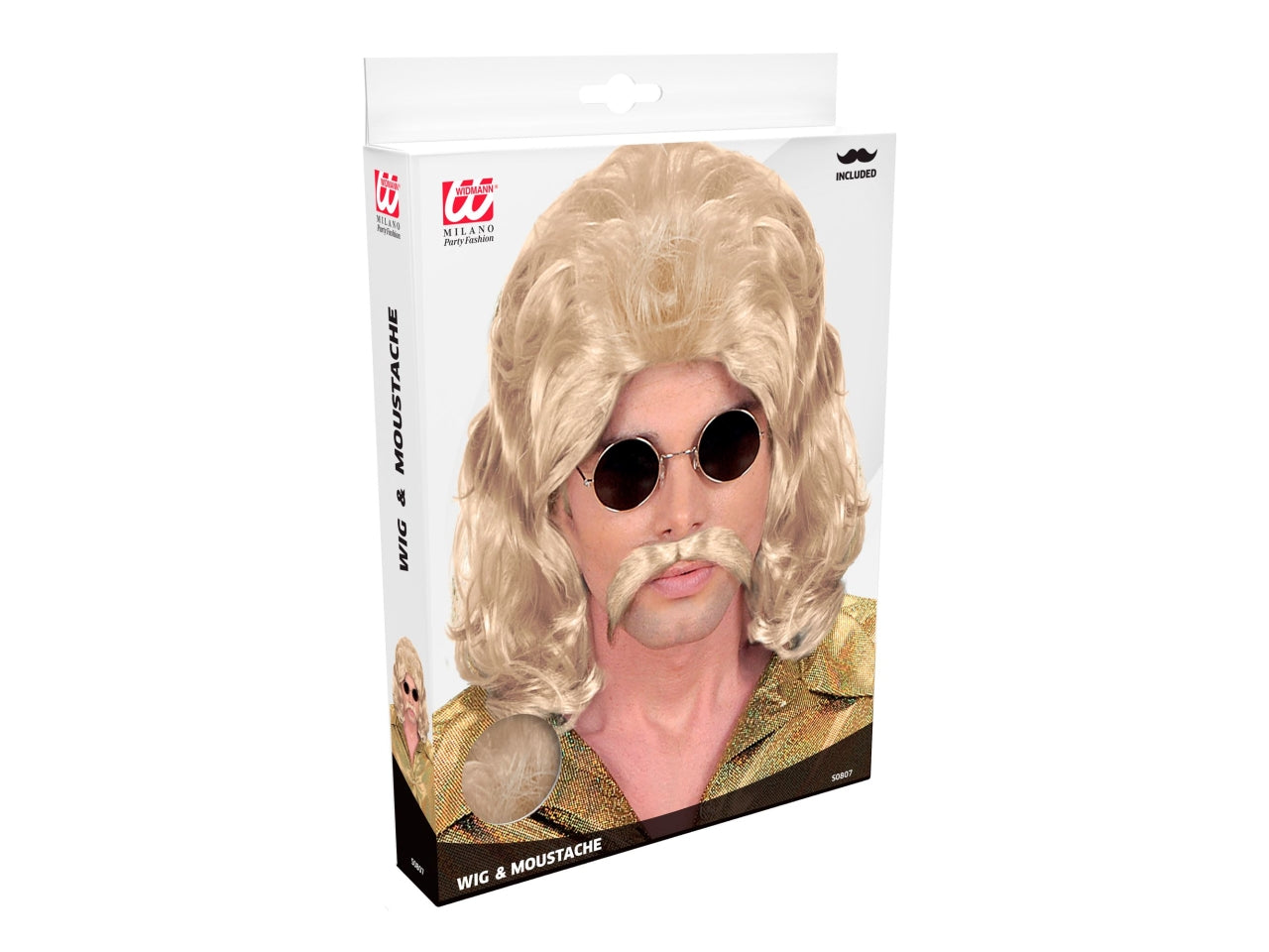 Parrucca e baffi uomo anni 70 bionda