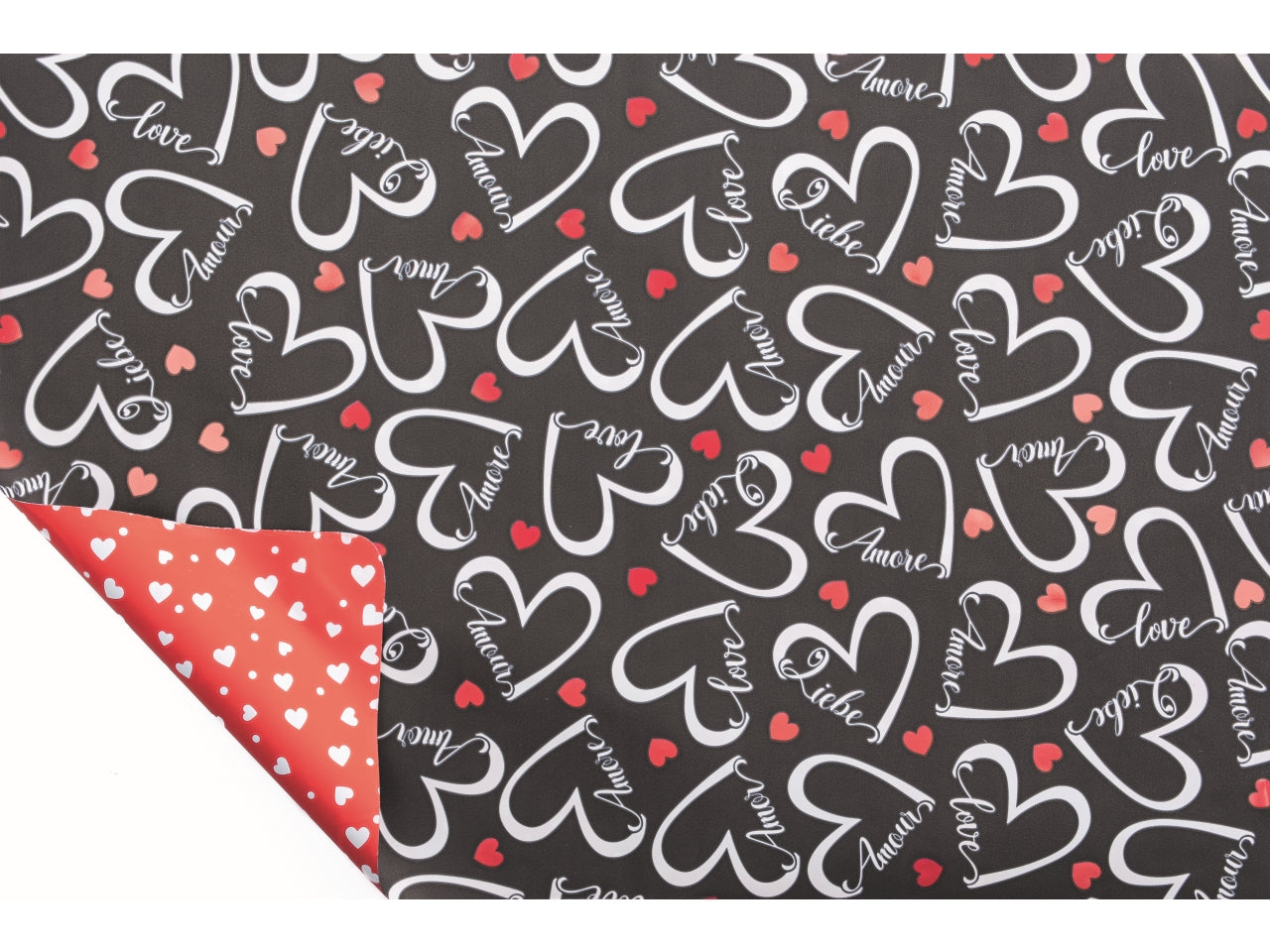 Bobina double face love heart 1x25mt fondo nero