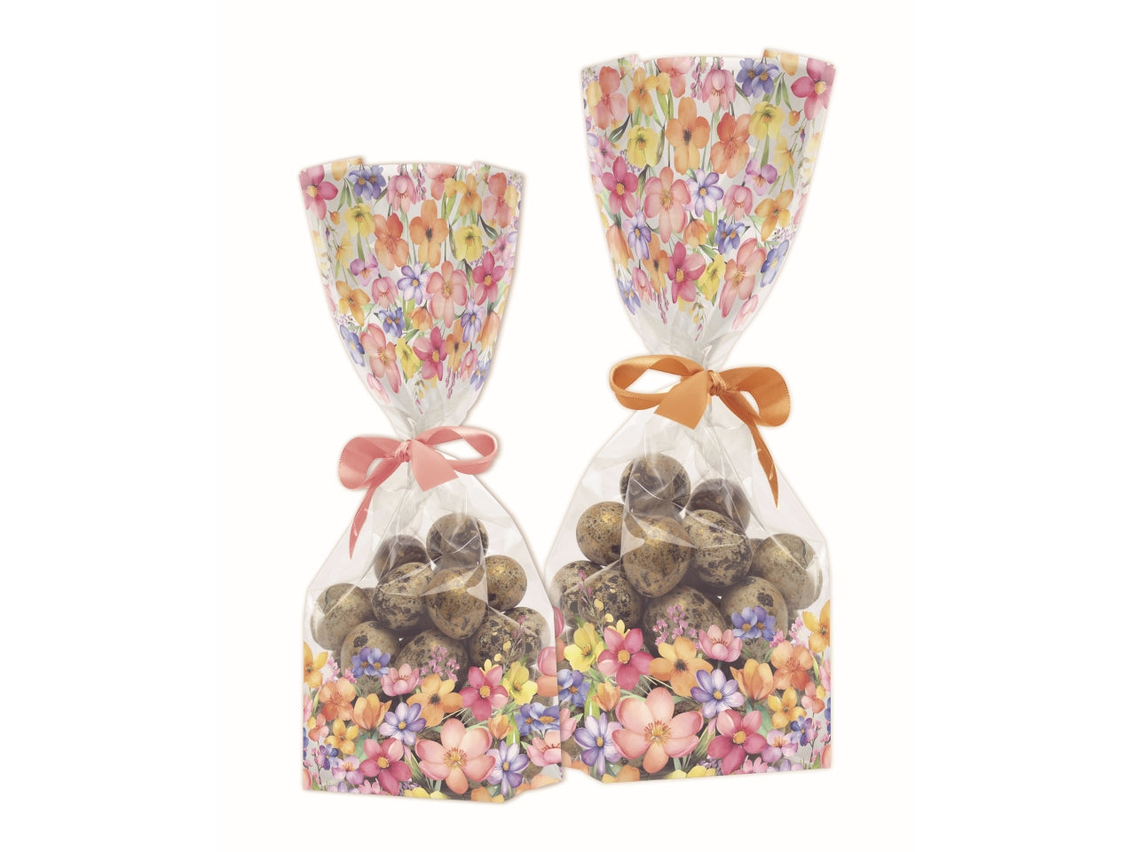 Buste trasparenti con stampa sweet flowers 10x30+6cm, confezione da 50 pezzi