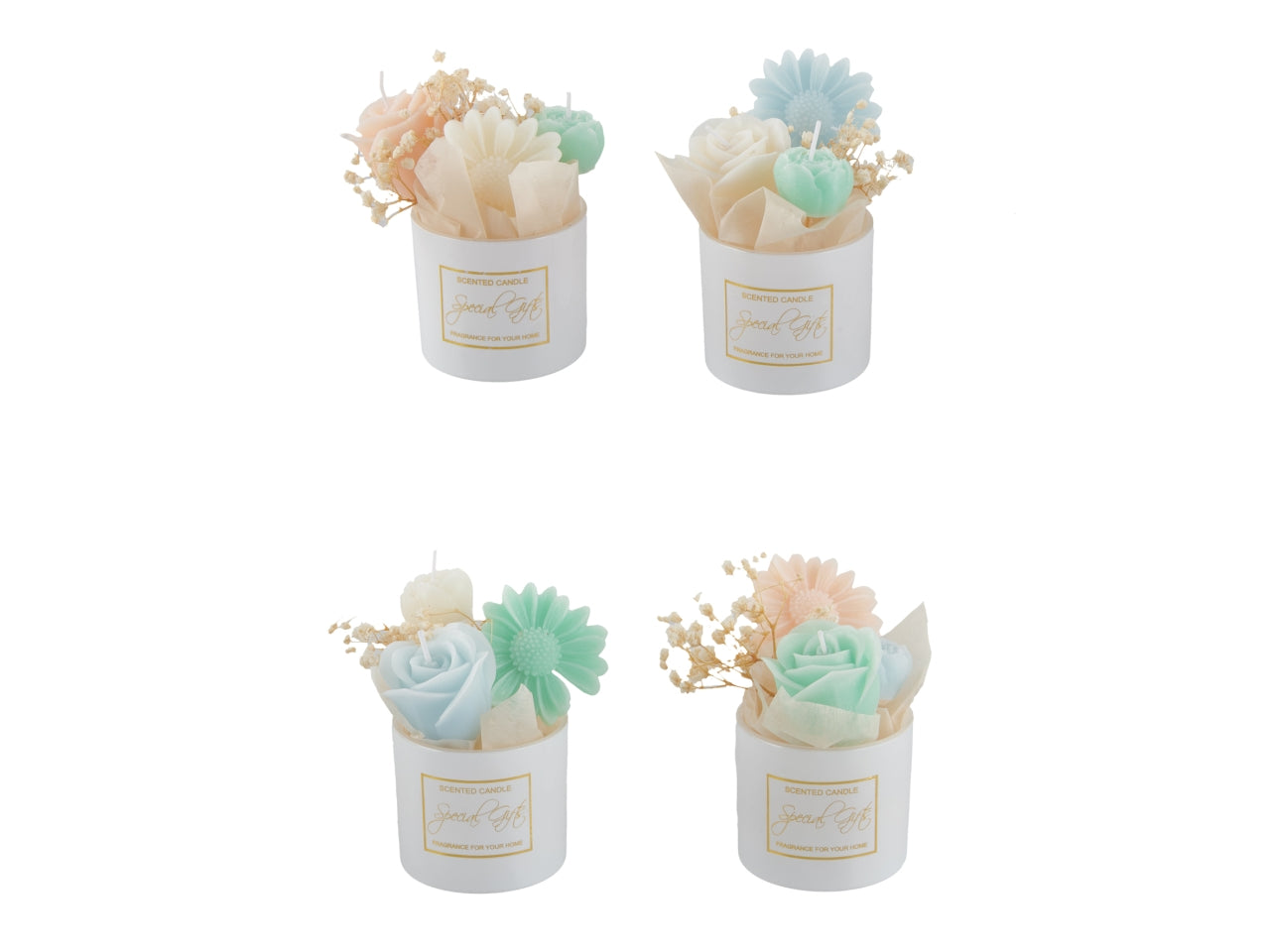 Vasetto con 3 candeline a fiore 10cm in 4 assortimenti