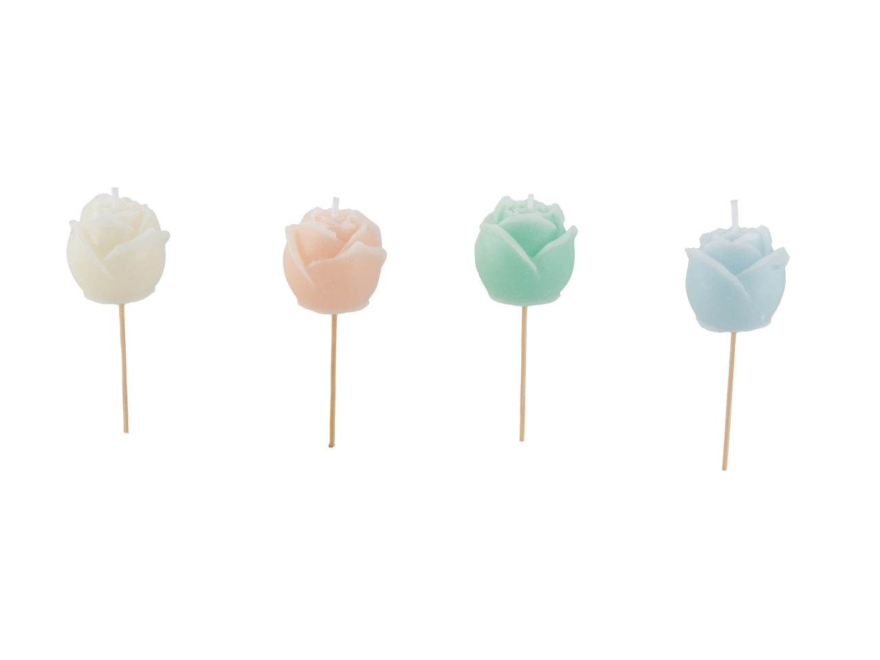 Candela fiore con stecchetta in bamboo 10cm, in 4 colori assortiti