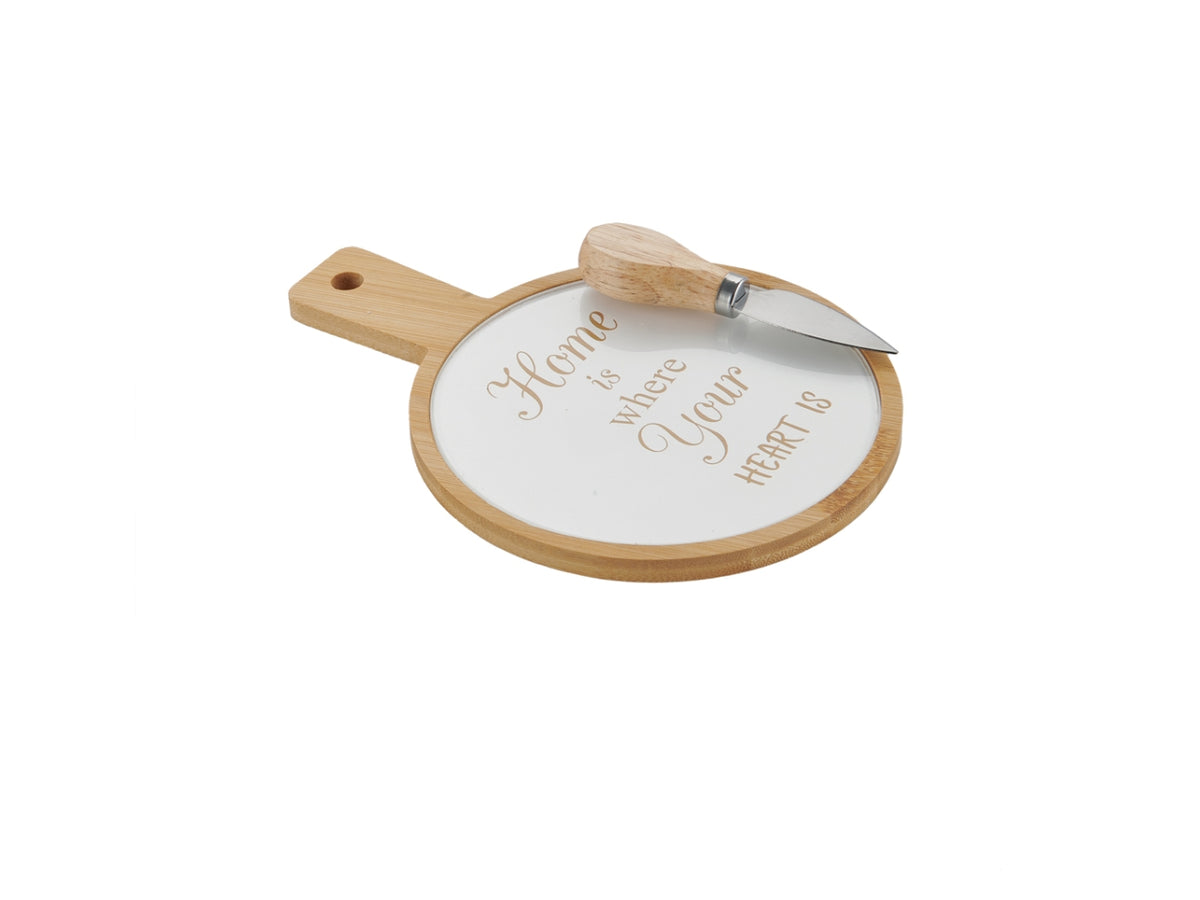 Set formaggio 16x26cm, tagliere con scritta e coltellino