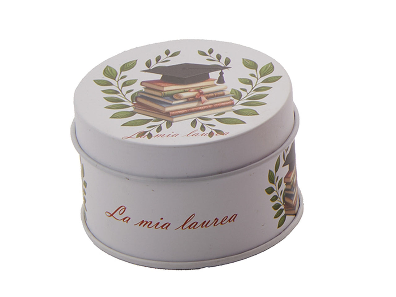 Scatolina metallo laurea d.6,5x4,5cm