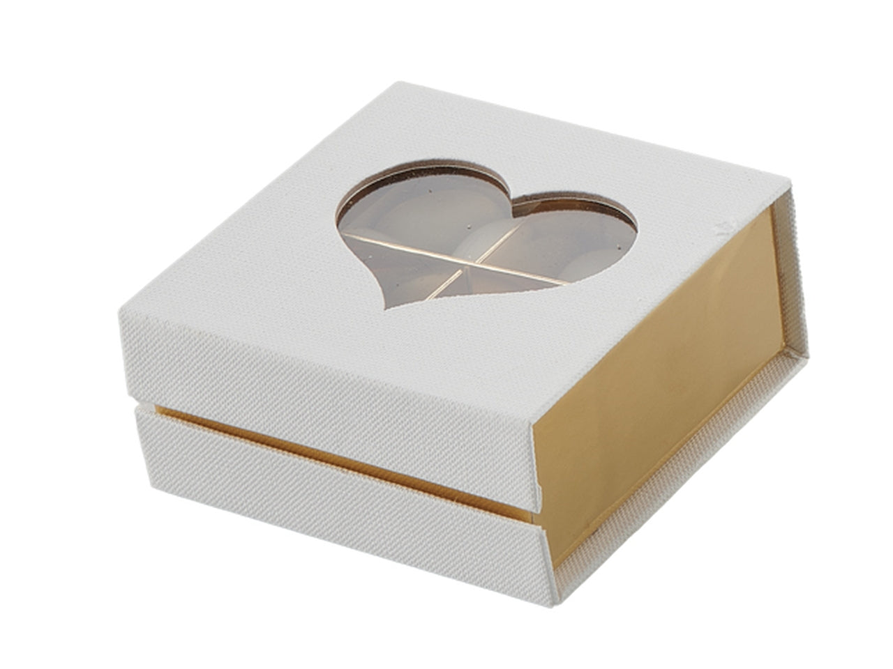 Scatola con cuore trasparente e divisori interni 9x9x4cm bianco