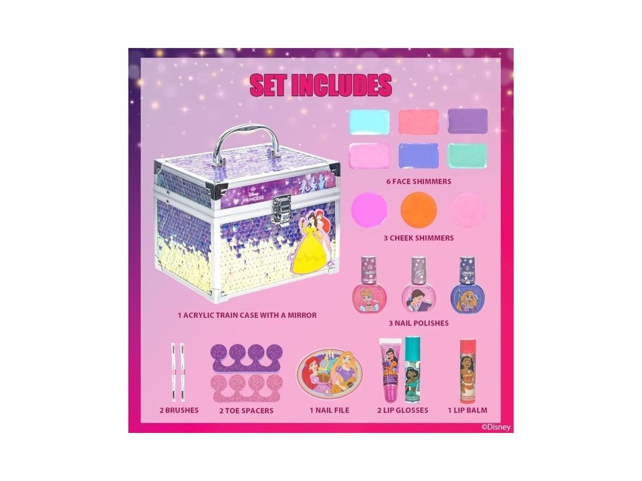 Princess lip balm with train case 4 pz.
