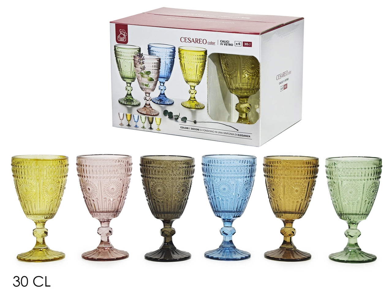 Calici Cesareo color 30cl, confezione da 6 pezzi assortiti