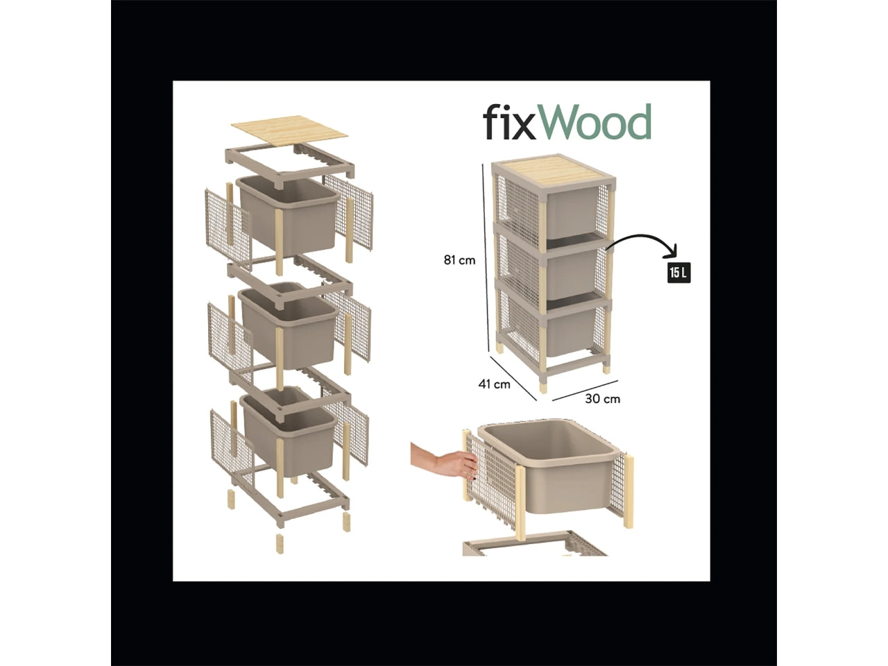 Cassettiera Fixwood 30x41xh81cm legno