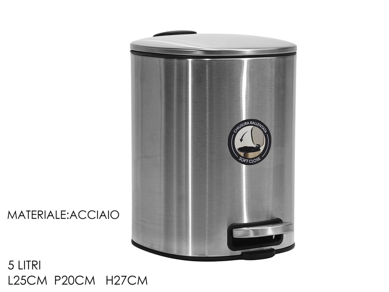 Pattumiera con pedale da 5lt 25x20xh.27cm acciaio satinata