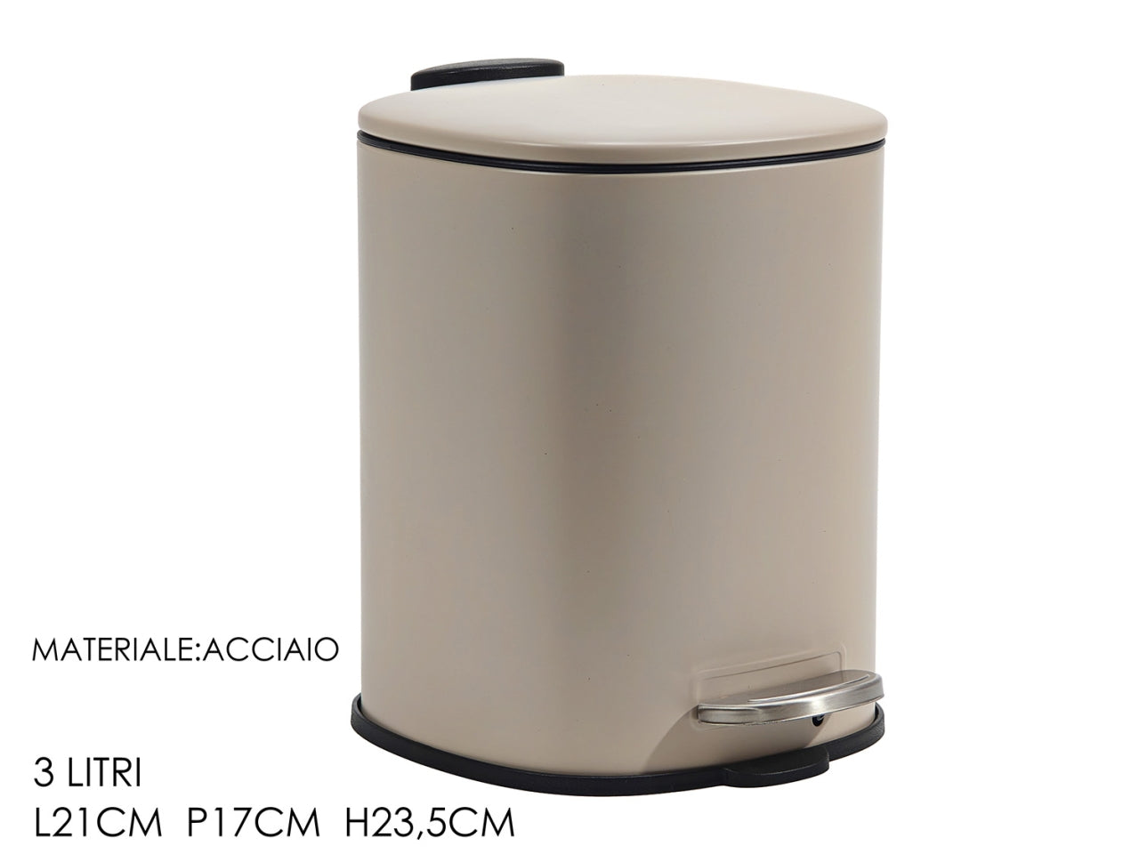 Pattumiera con pedale da 3lt 21x17xh.23,5cm tortora