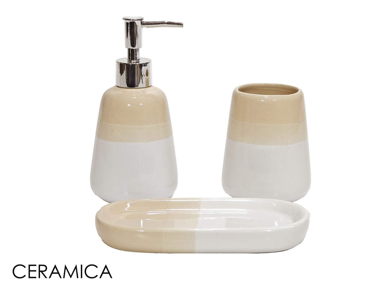 Set bagno 3 pezzi in ceramica beige
