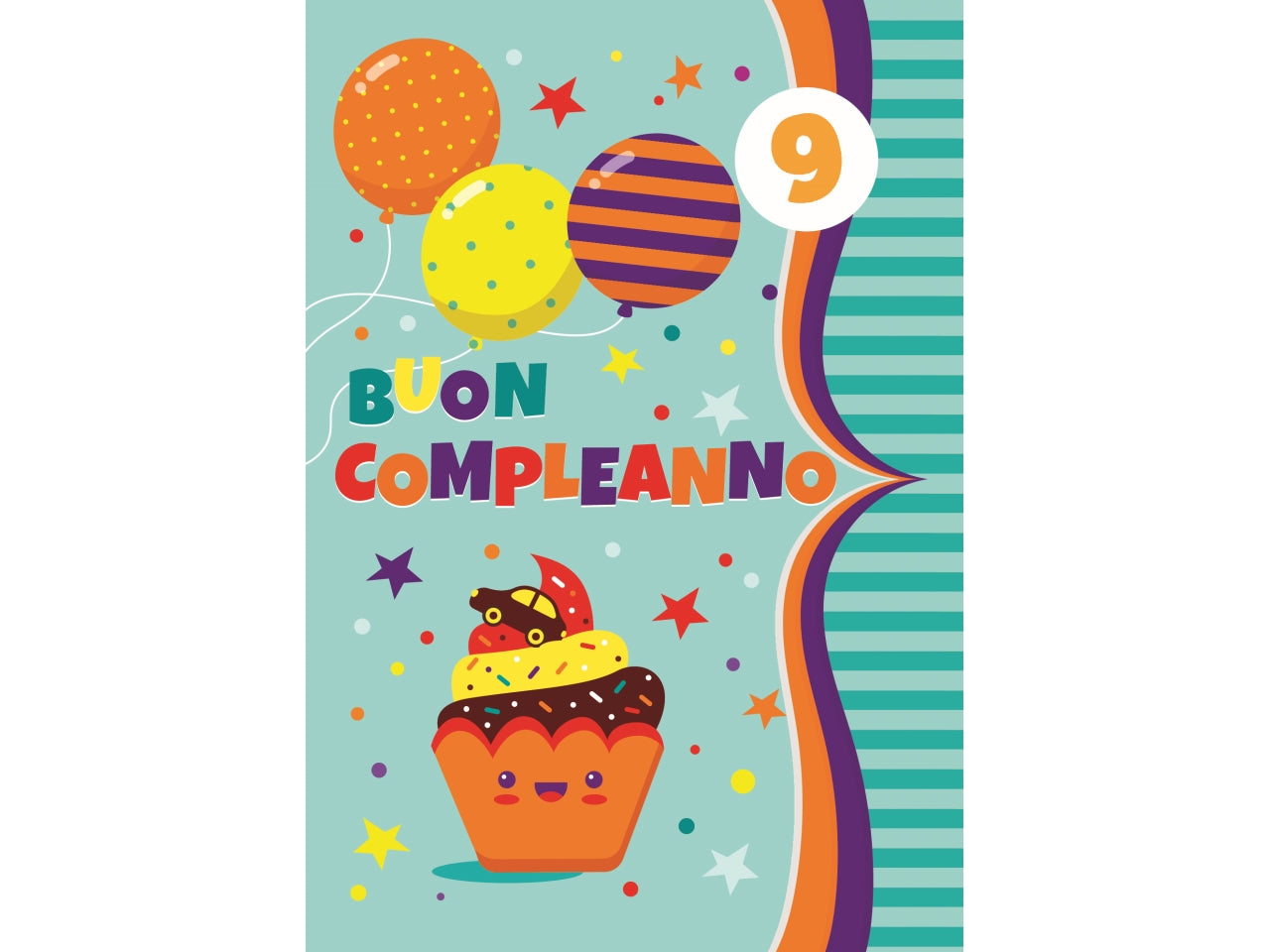 Biglietto buon compleanno bimbi con rotella 1-9 anni cupcake