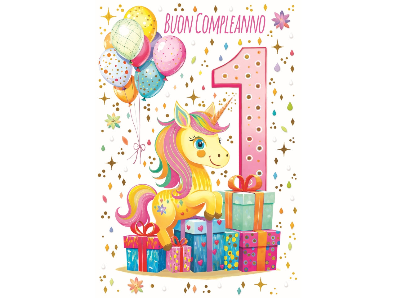 Biglietto buon compleanno 1Â° anno unicorno