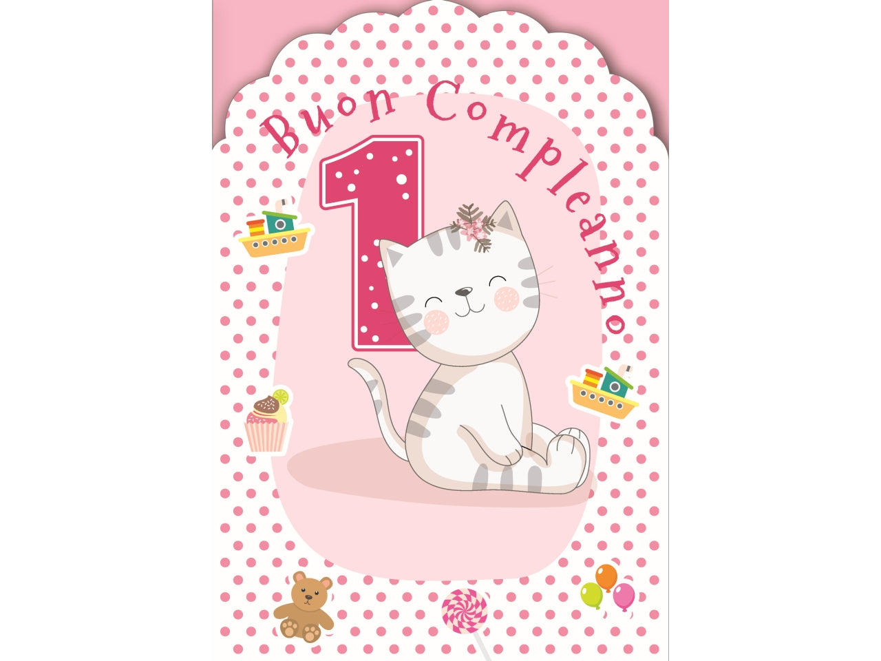 Biglietto buon compleanno 1Â° anno rosa