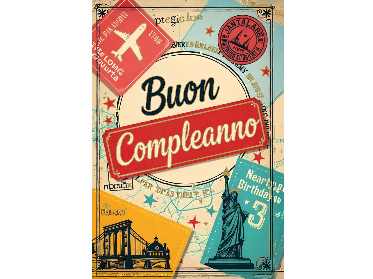 Biglietto buon compleanno viaggi vintage