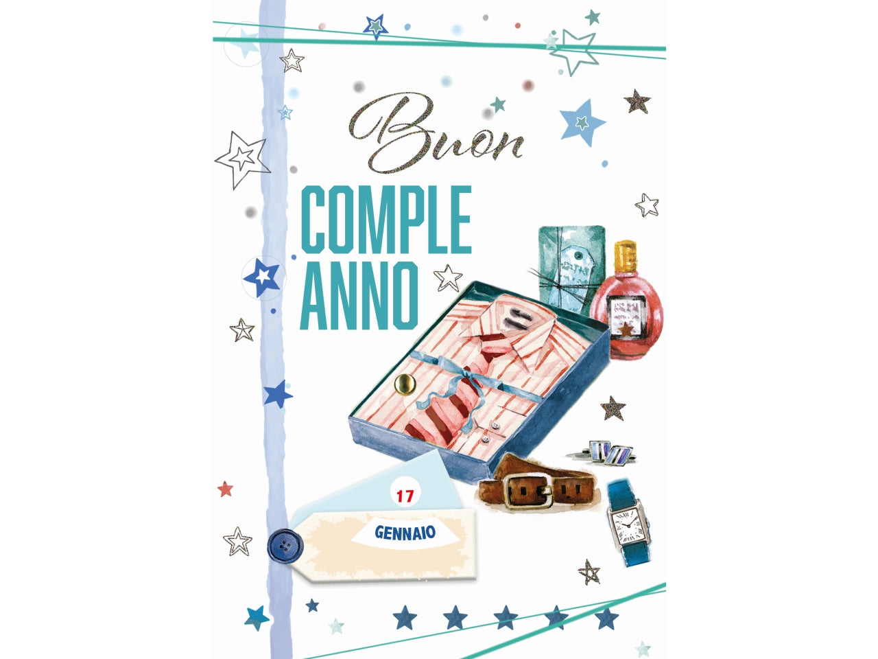 Biglietto buon compleanno doppia rotella maschile mese-giorno