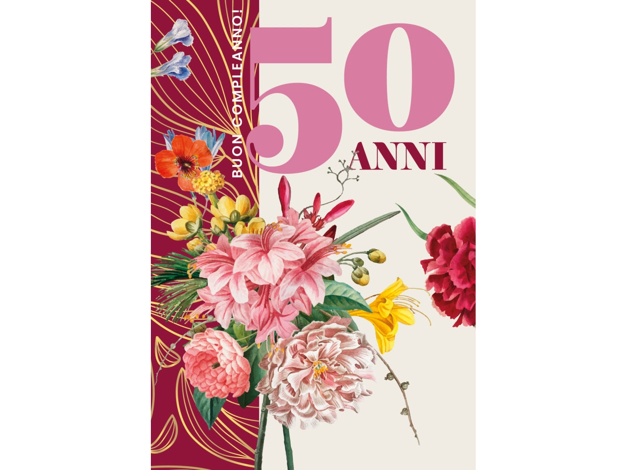 Biglietto buon compleanno 50 anni rosa