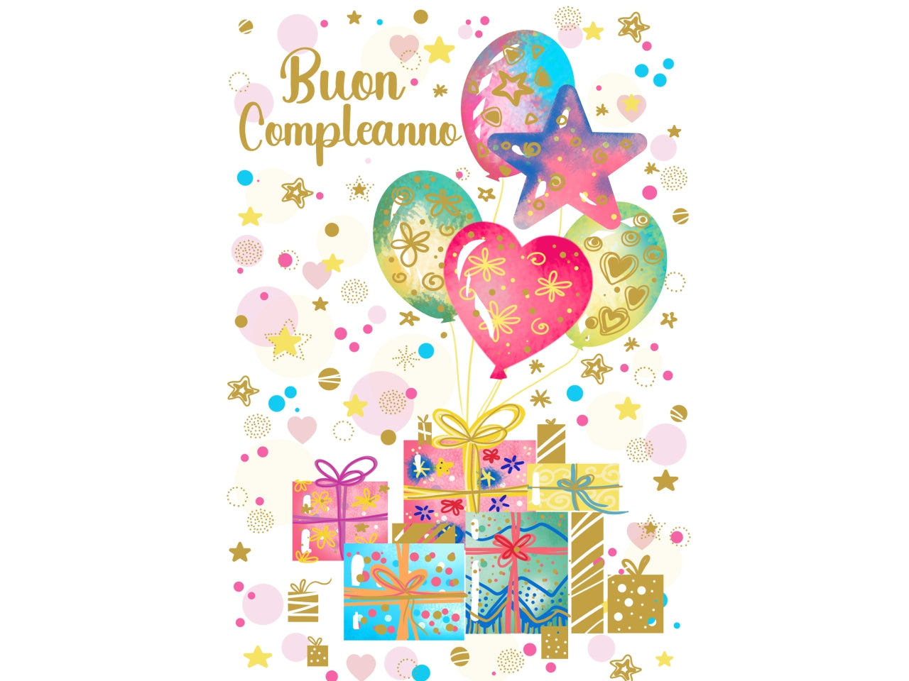 Biglietto buon compleanno palloncini e regali