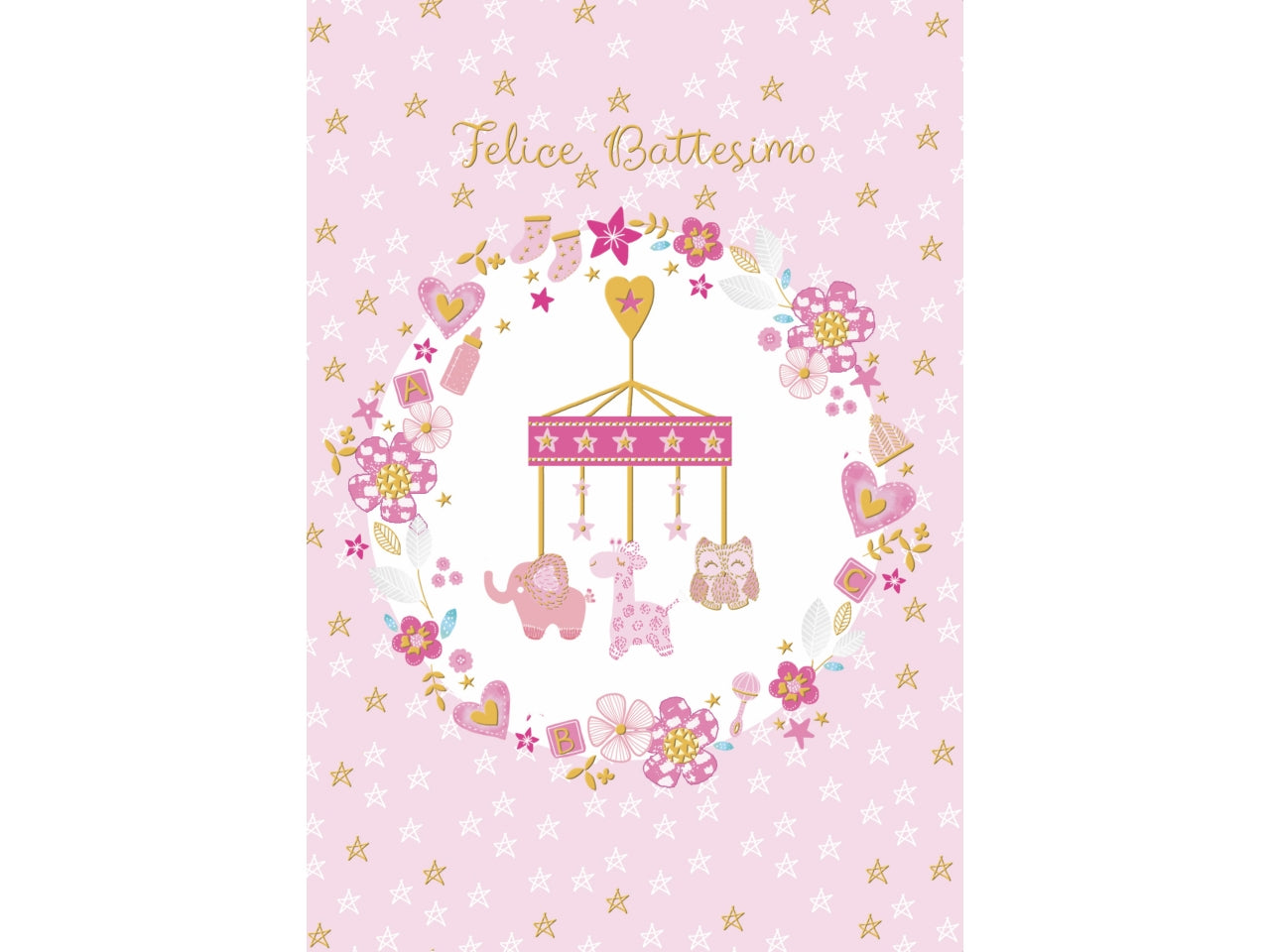 Biglietto felice battesimo rosa