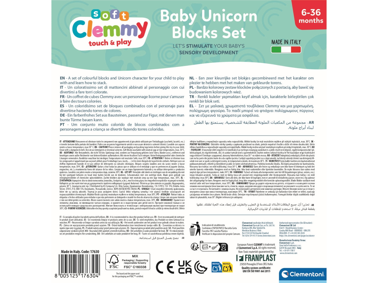 Baby Clementoni Clemmy Unicorn 10 Block Set