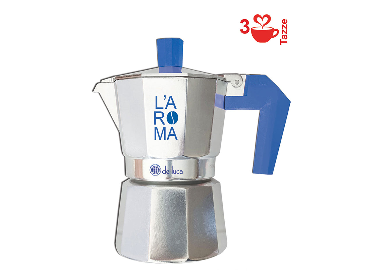 Caffettiera alluminio da 3 tazze manico blu linea professional