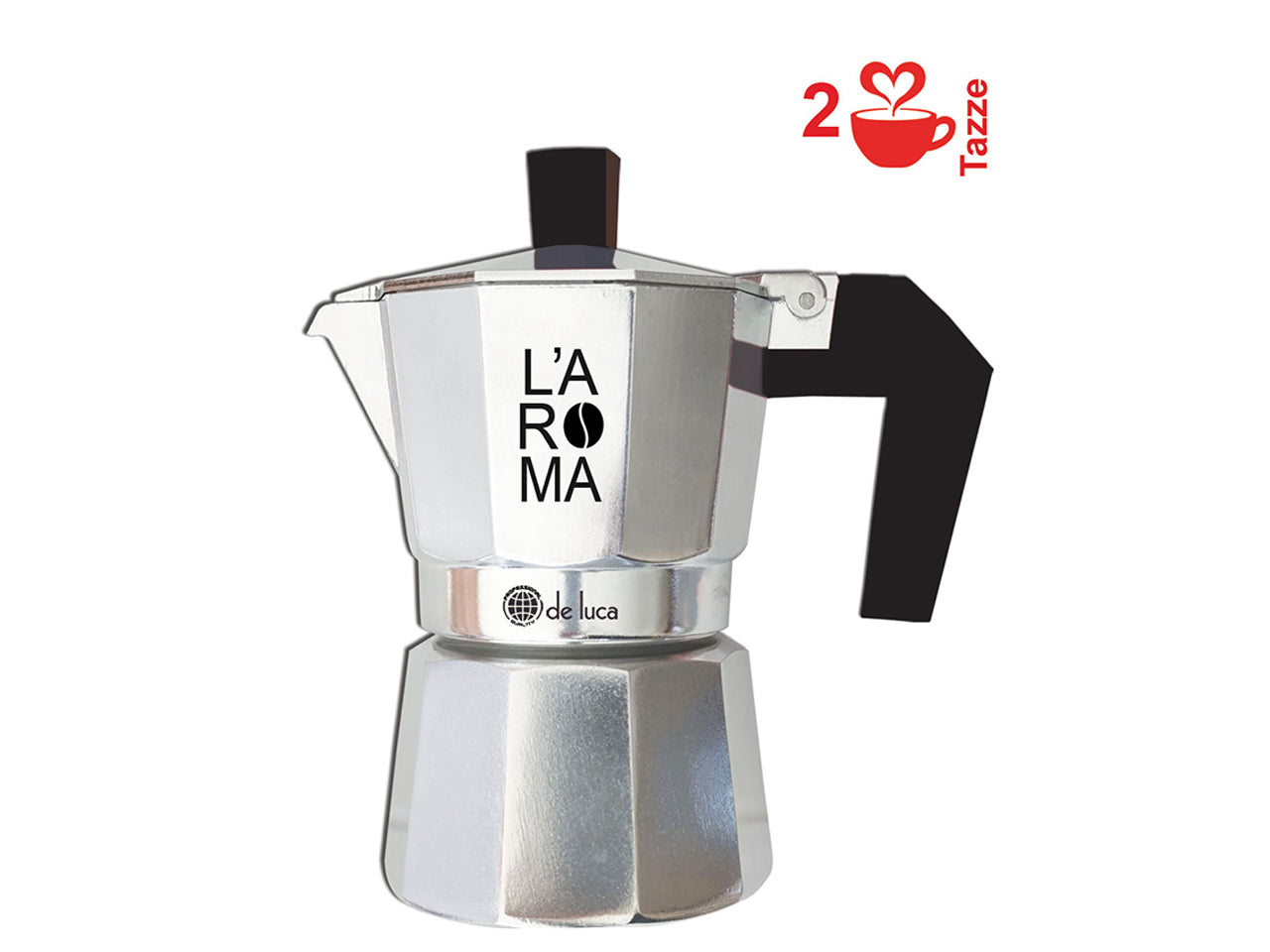 Caffettiera alluminio da 2 tazze manico nero linea professional