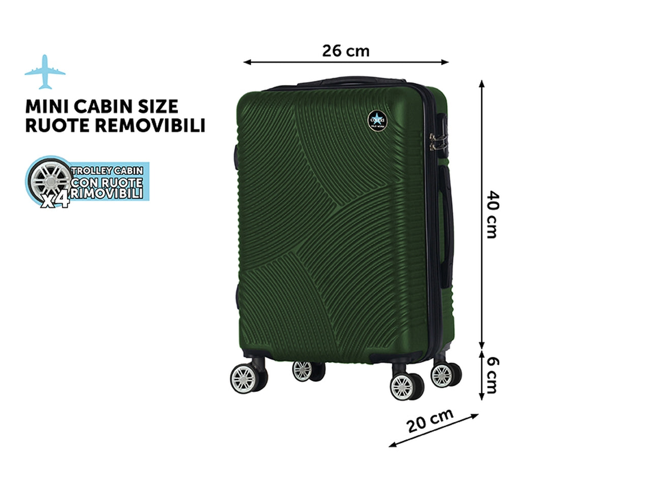 Cabin troll h.46cm ortega ruote removibili verde coveri