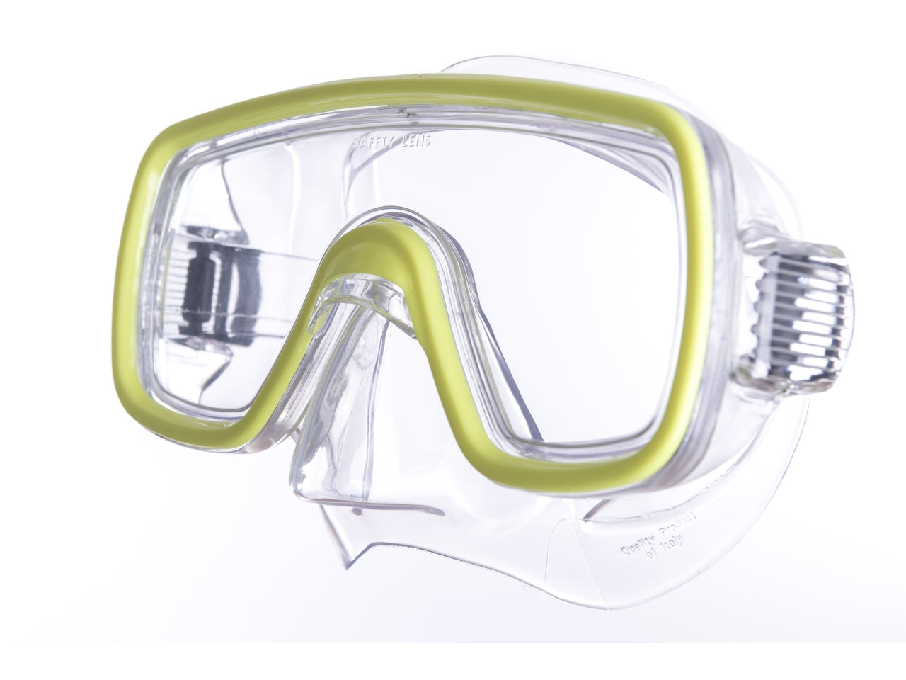 Maschera sub Domino Jr misura small trasparente/giallo con astuccio