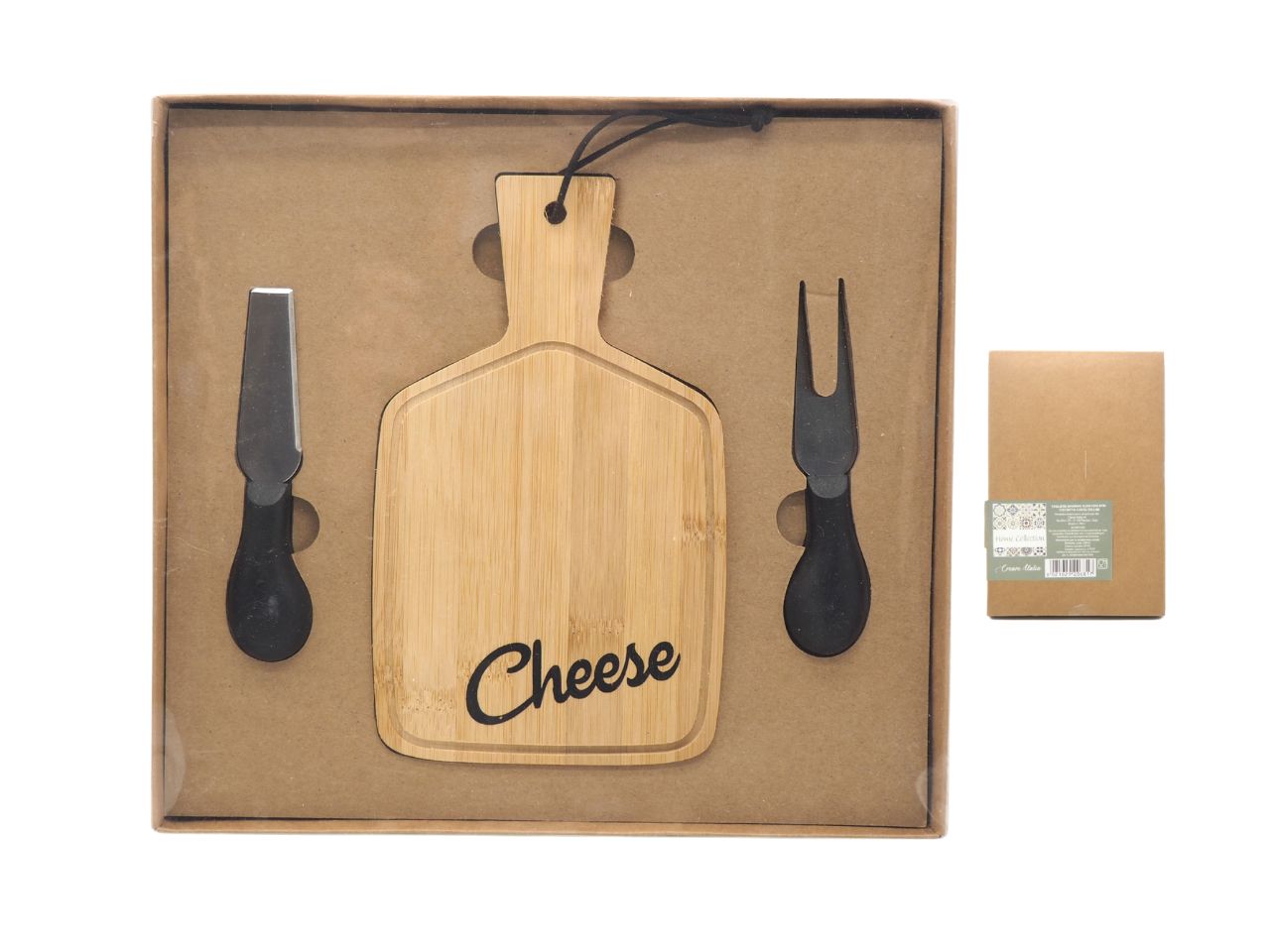 Tagliere in bamboo h.20x12x0,8cm con scritta e 2 coltellini