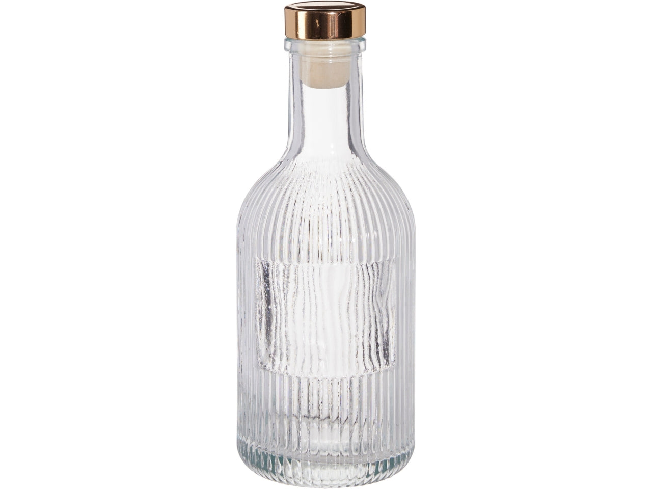 Bottiglia in vetro con coperchio TPE color oro, capacitÃ  270ml Dimensioni d.6,7xh.16,2cm, peso 300gr Con design a righe