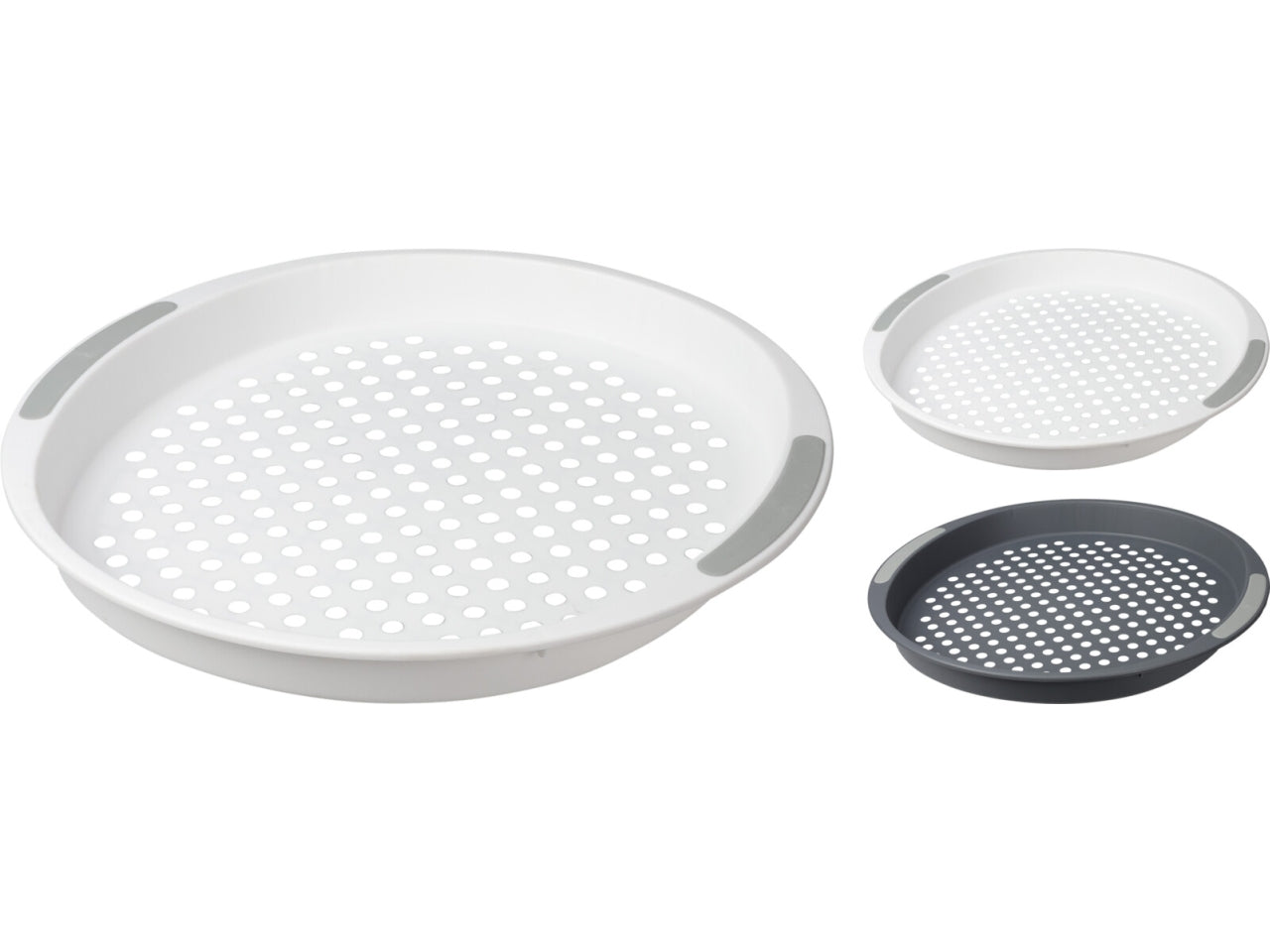 Vassoio in PP con punti antiscivolo in TPE, dimensioni d.40xH.4cm, peso 330gr Due colori assortiti con punti antiscivolo grigi