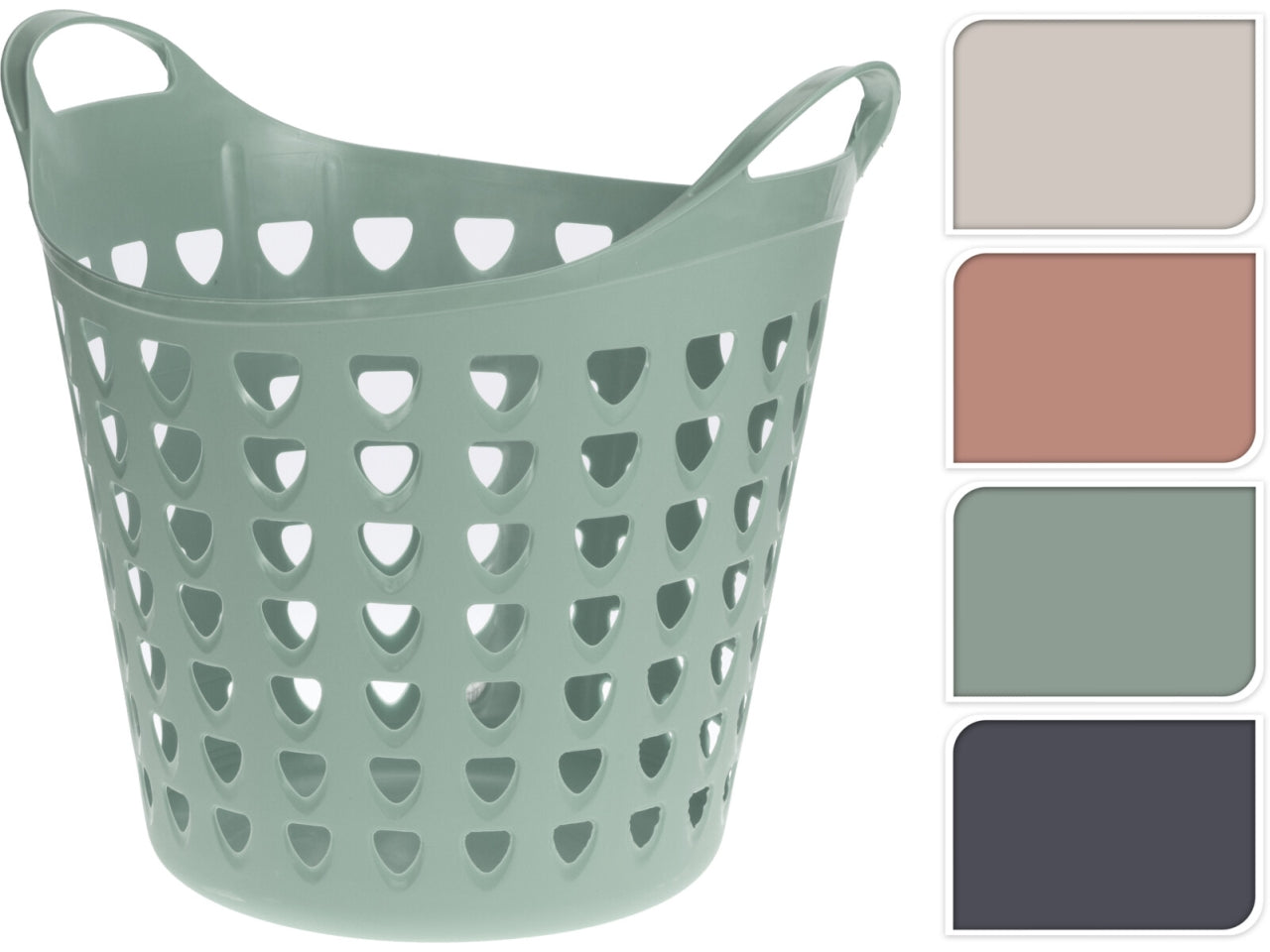 Cesto flessibile con fori, capacitÃ  26lt, dimensioni d.45xH.40cm. Disponibile in 4 colori assortiti.
