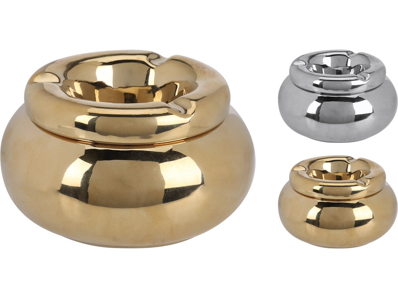 Portacenere in dolomite, dimensioni 11x6cm, in 2 colori galvanizzati: oro e argento. Ogni pezzo Ã¨ confezionato in pellicola termoretraibile
