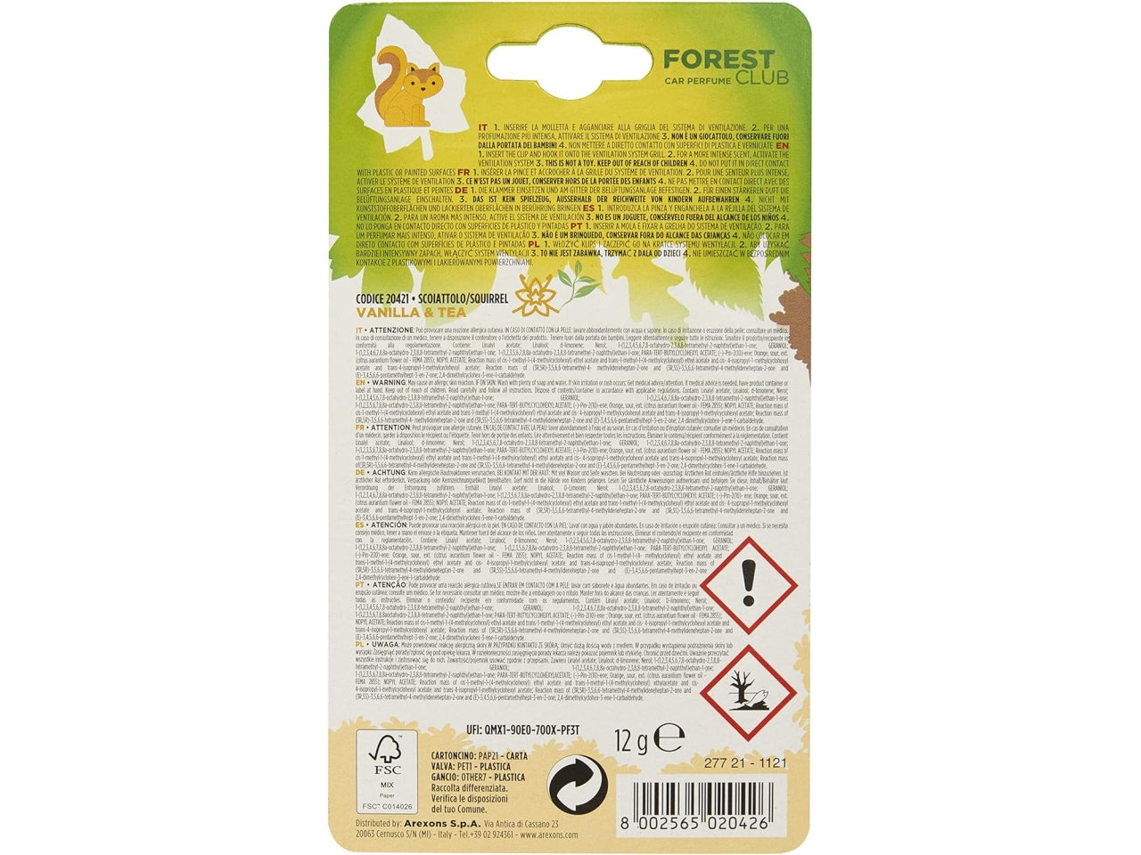 Arexons forest club scoiattolo fragranza vanilla&tea