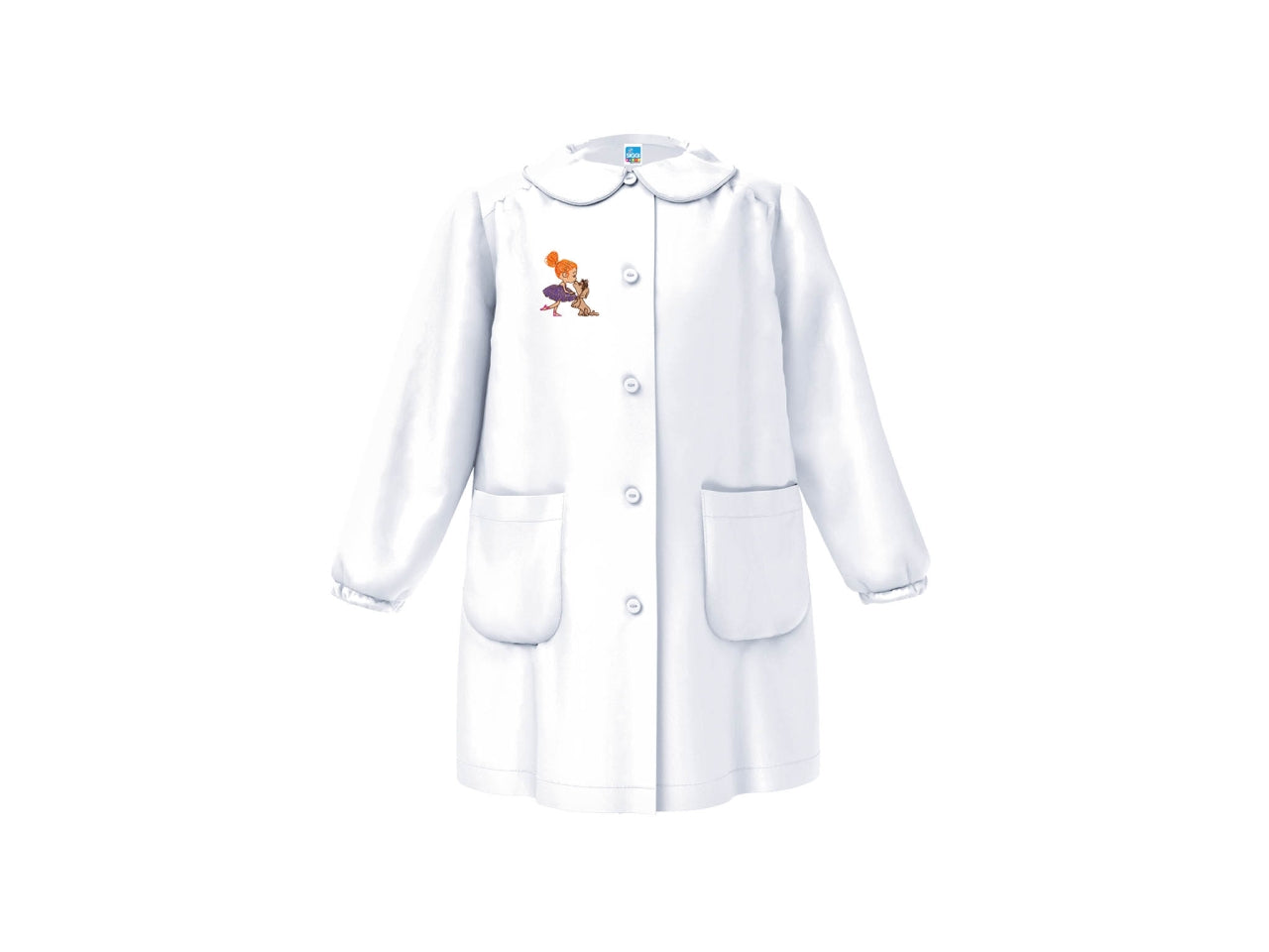 Grembiule asilo bimba bianco con bottoni, taglia 4 anni altezza 104cm