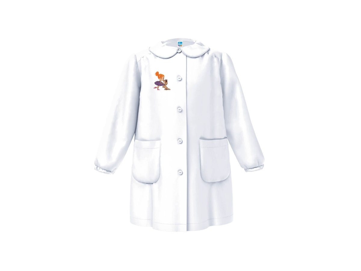 Grembiule asilo bimba bianco con bottoni, taglia 5 anni altezza 110cm