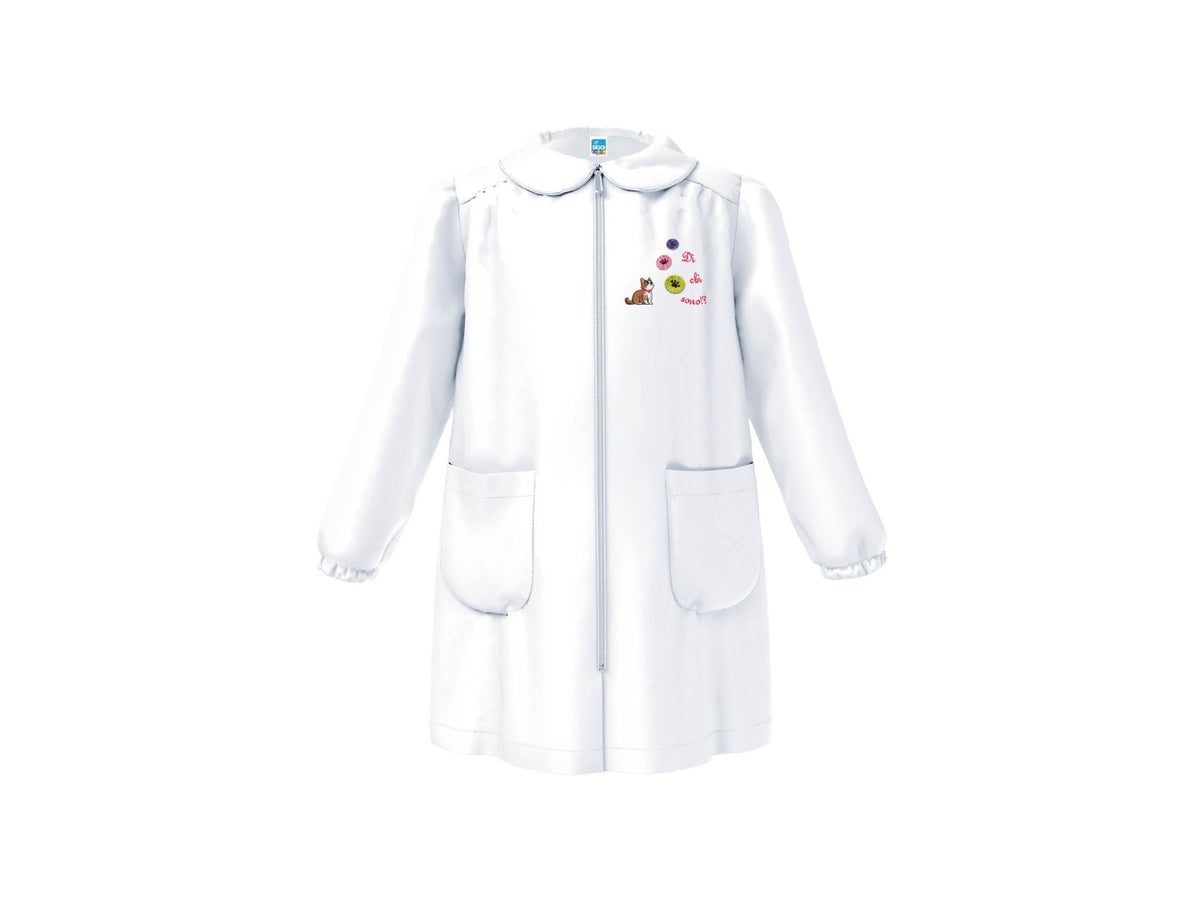 Grembiule asilo bimba bianco con cerniera, taglia 5 anni altezza 110cm