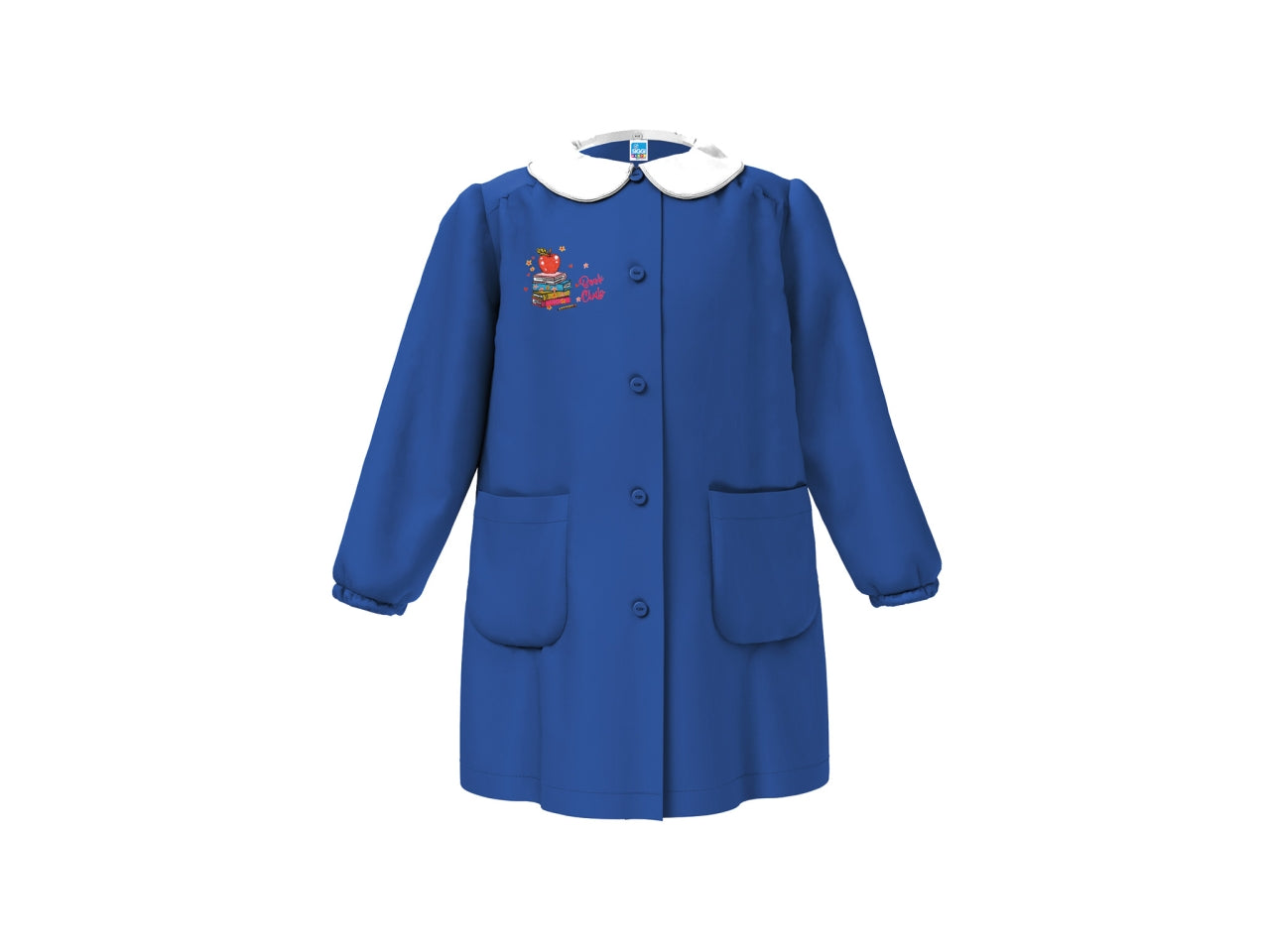 Grembiule scuola bimba blu con bottoni, taglia 7 anni