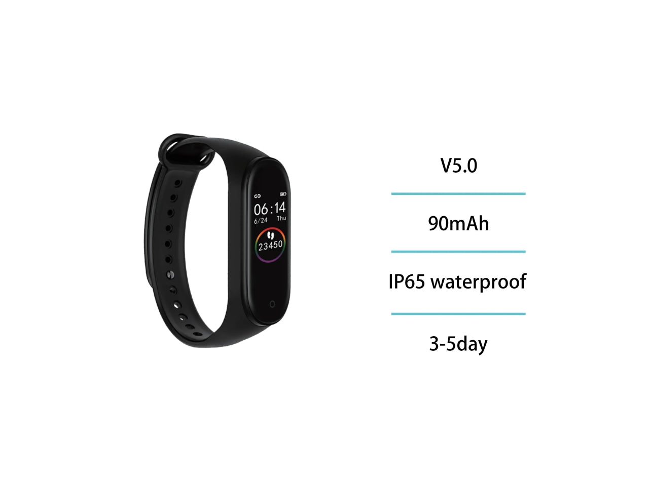 Braccialetto intelligente sportivo Bluetooth Mi4 Fitpro APP 0,96 pollici CE, nero