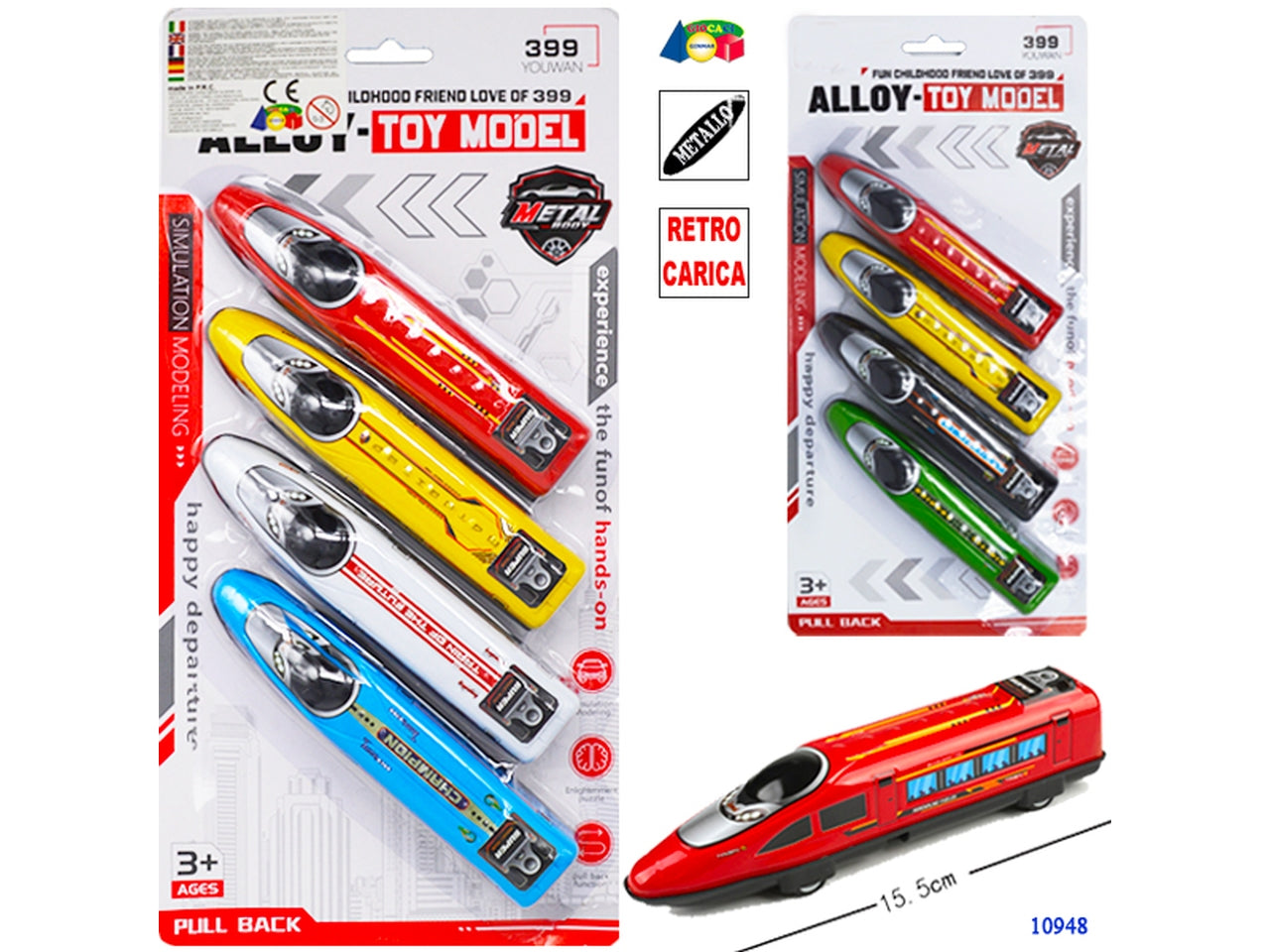 Treni metallo a retrocarica set da 4 treni assortiti