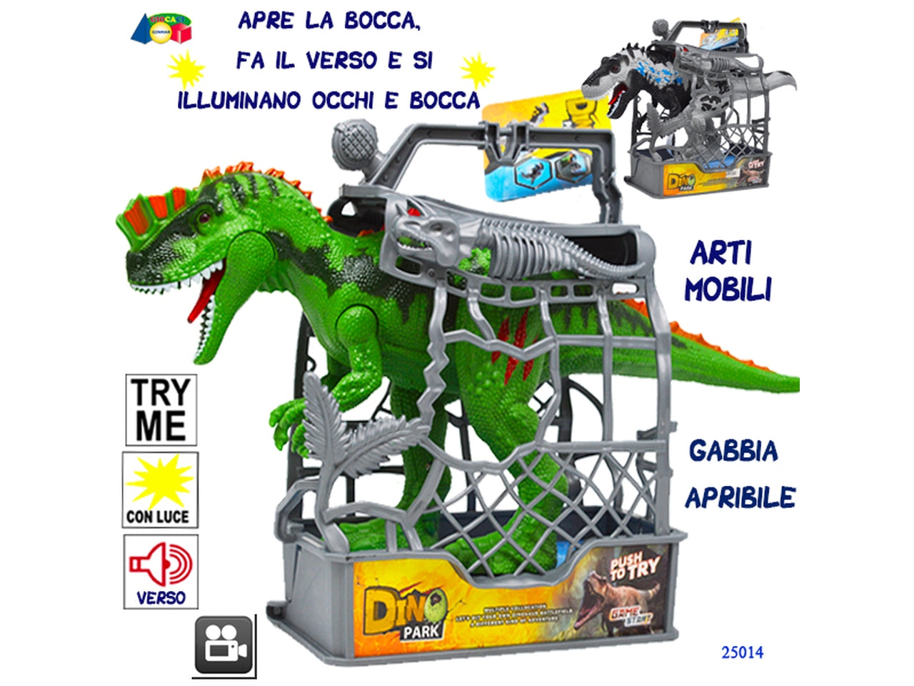 T-rex in gabbia luci suono arti mobili try me