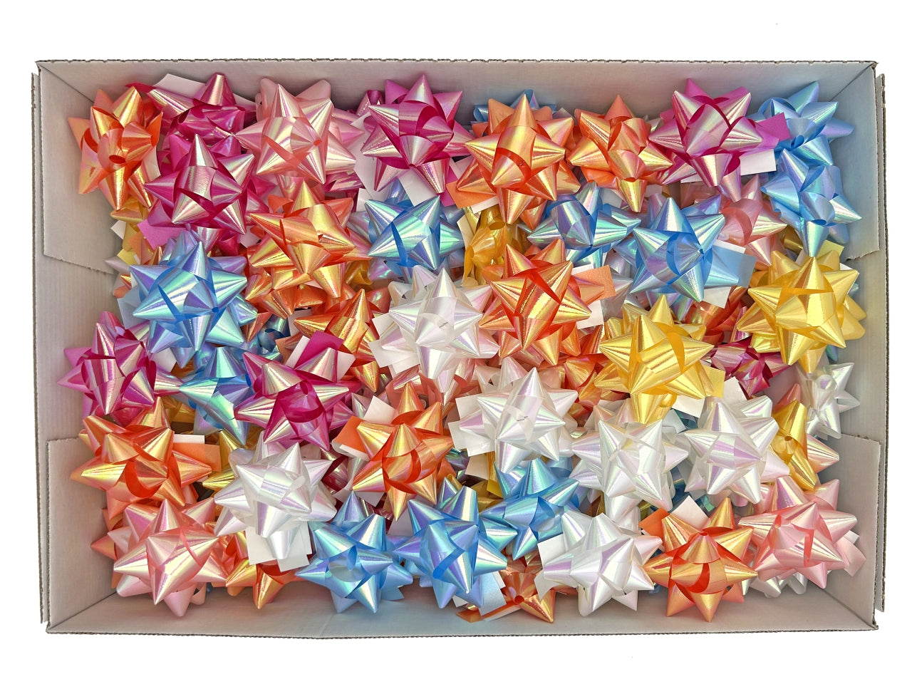 Coccarda stella 14mm in colori iridescente assortiti, confezione da 100 coccarde