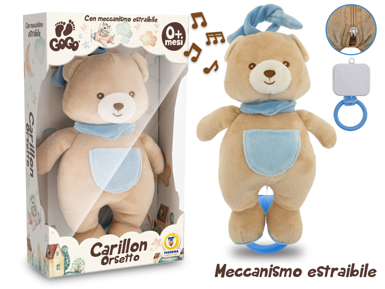Gogo orsetto morbidoso con carillon 25 cm