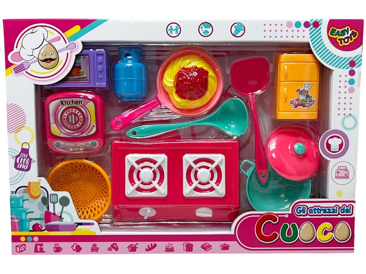 Gioco gli attrezzi del cuoco c/fornello e accessori