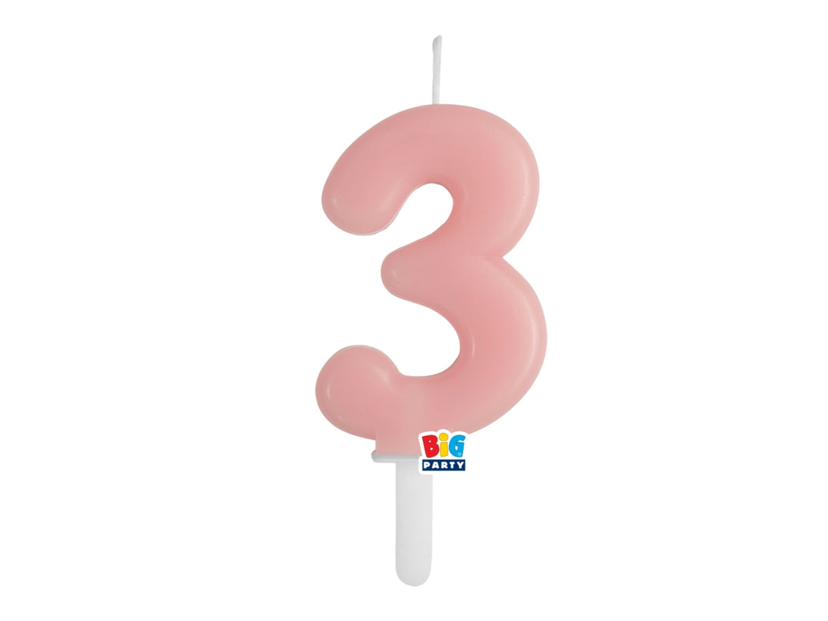 Candelina numero  3 di Cera Tiny Plump Rosa Baby 7cm