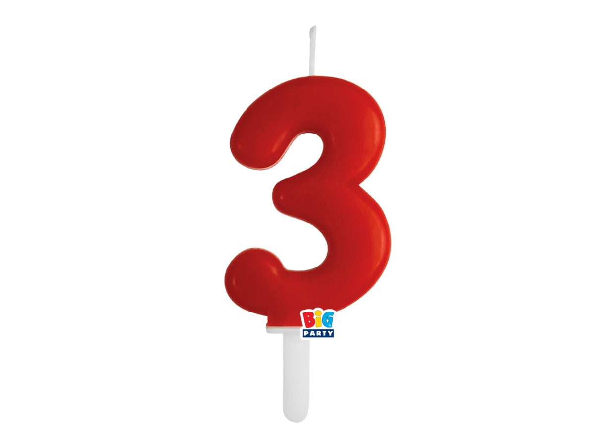 Candelina numero  3 di Cera Tiny Plump Rosso 7cm