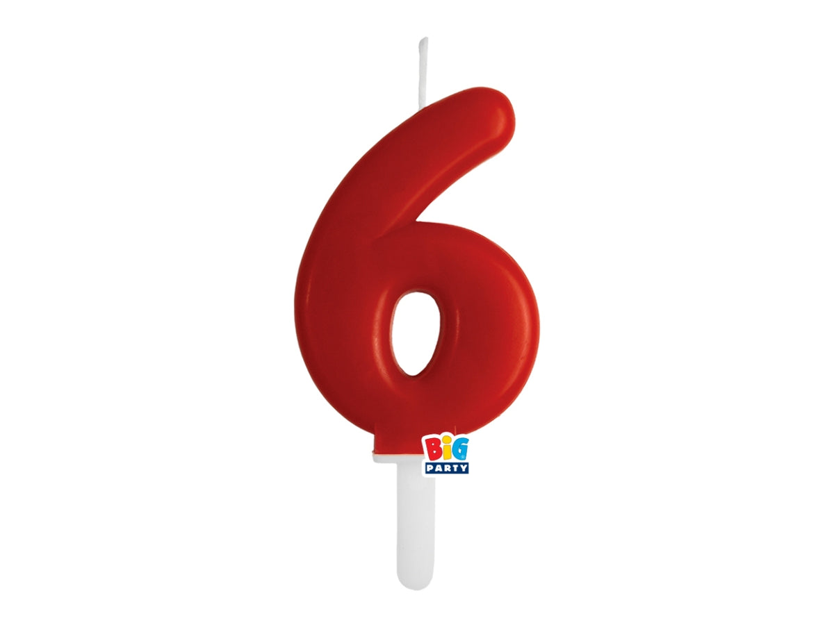 Candelina numero  6 di Cera Tiny Plump Rosso 7cm