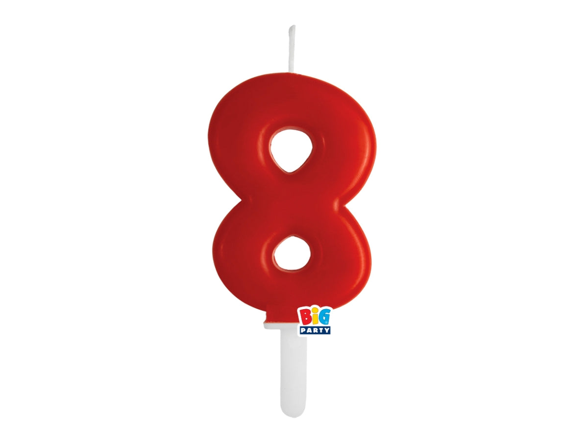 Candelina numero  8 di Cera Tiny Plump Rosso 7cm