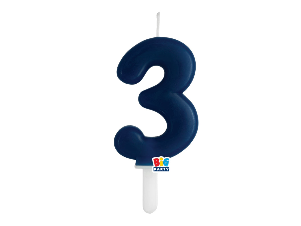 Candelina numero  3 di Cera Tiny Plump Blu Navy 7cm