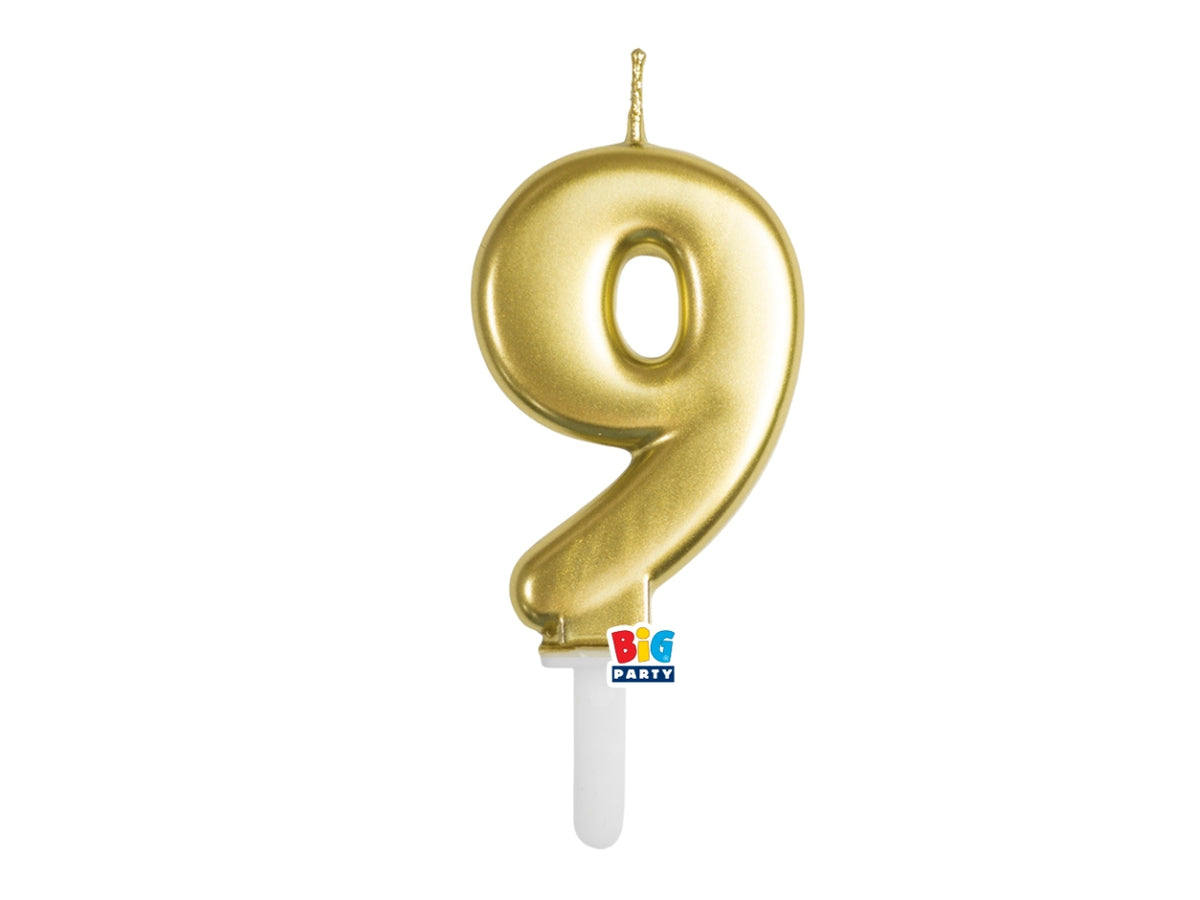 Candelina numero  9 di Cera Tiny Plump Oro Metal 7cm